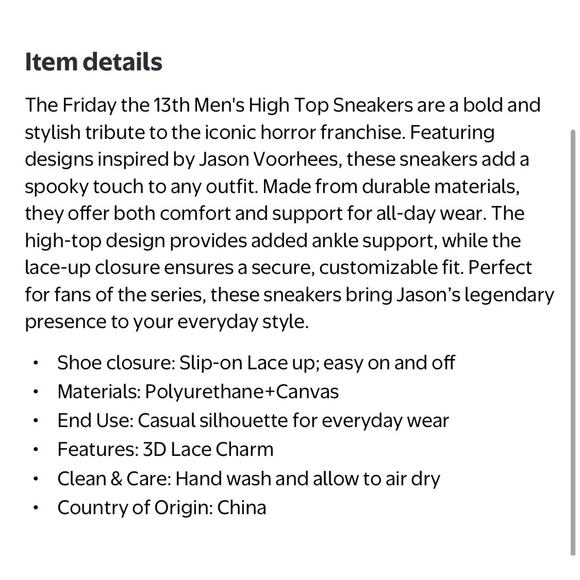 Jason Voorhees Friday The 13th HIGH Top Shoes GroundUp Sneakers Size 8.5 RARE - Picture 14 of 14